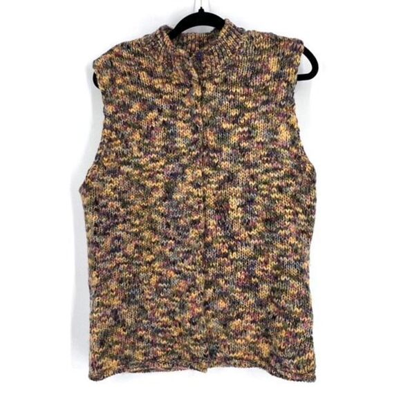 Talbots Womens Wool Blend Mock Neck Cardigan Sweater Vest Multi-Color Size Large - Picture 1 of 9
